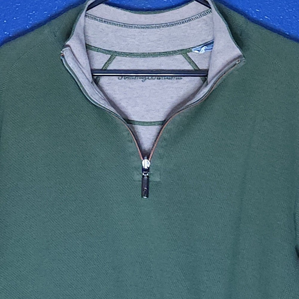 Tommy Bahama Reversible Mens Green 1/4 Zip Long Sleeve Pullover Sweater T211442